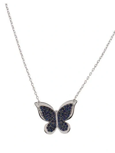 Pre-owned Necklace 14k Sapphire Butterfly Pendant , 16" In Multi