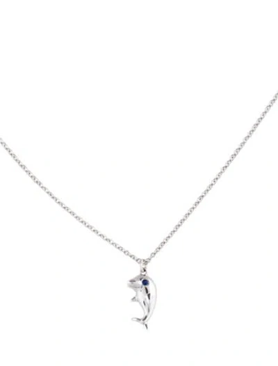 Pre-owned Necklace 14k Sapphire Dolphin Pendant , 18" In Multi