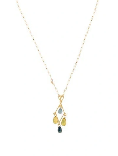Pre-owned Necklace 14k Sapphire Drop Pendant , 18" In Multi