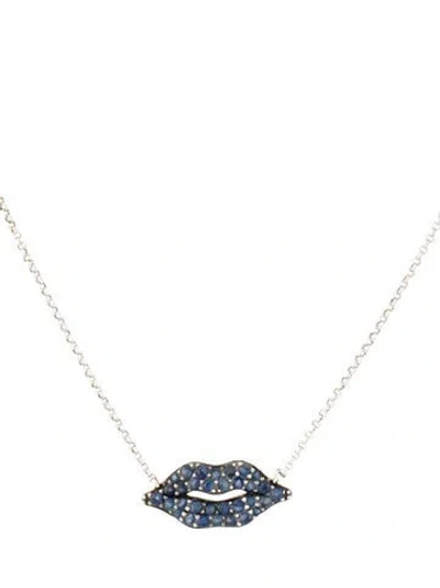 Pre-owned Necklace 14k Sapphire Lips Pendant , 16" In Multi