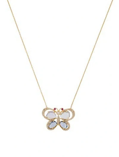Pre-owned Necklace 14k Sapphire, Ruby, & Diamond Butterfly Pendant , 17.25" In Multi