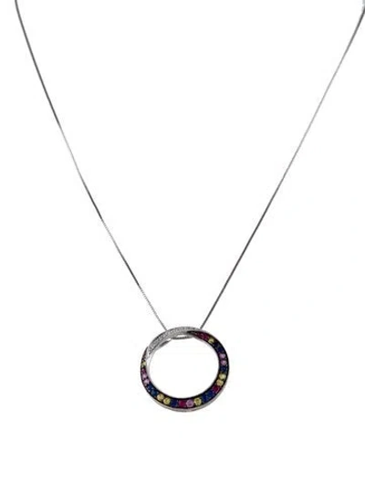 Pre-owned Necklace 14k Sapphire, Ruby & Diamond Circle Pendant , 17" In Multi
