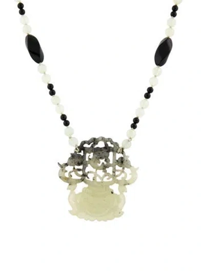 Pre-owned Necklace 14k Serpentine & Onyx Beaded Pendant , 18", 18" In Multi