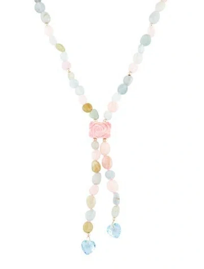 Pre-owned Necklace 14k Shell, Beryl & Topaz Lavalier , 17.5" In Multi