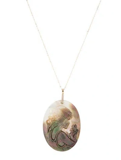 Pre-owned Necklace 14k Shell Cameo & Diamond Pendant , 18" In Multi