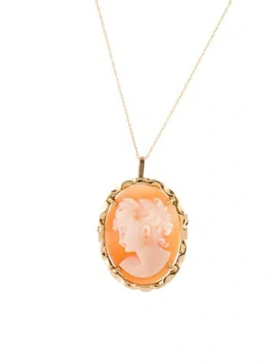 Pre-owned Necklace 14k Shell Cameo Brooch Pendant In Multi