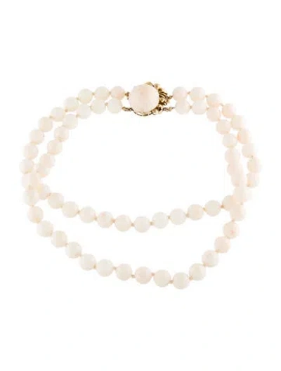 Pre-owned Necklace 14k Shell Double Strand Choker , 15" In White