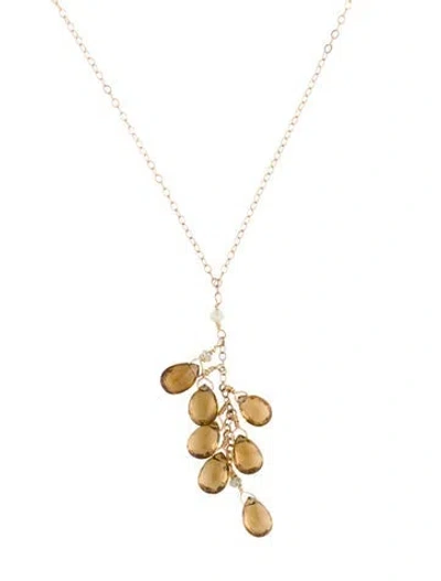Pre-owned Necklace 14k Smoky Quartz & Diamond Drop Pendant , 16" In Multi