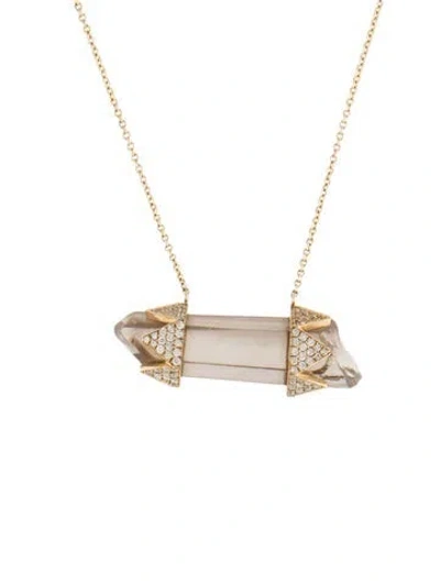 Pre-owned Necklace 14k Smoky Quartz & Diamond Pendant , 18" In Multi