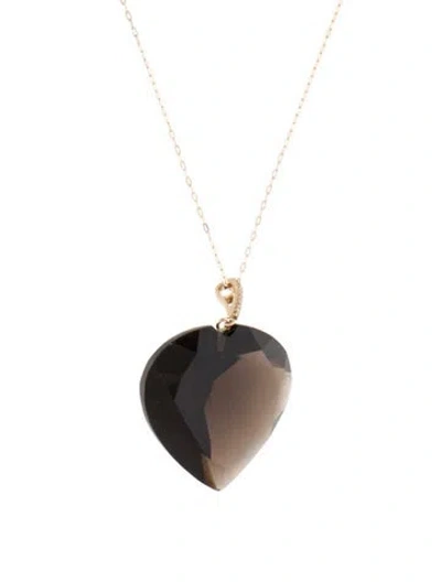 Pre-owned Necklace 14k Smoky Quartz & Diamond Pendant , 18" In Multi