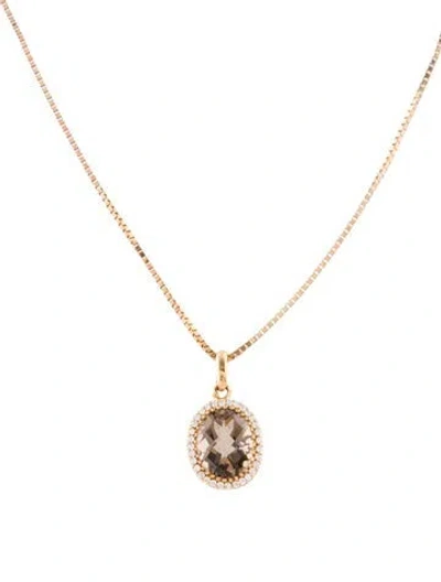 Pre-owned Necklace 14k Smoky Quartz & Diamond Pendant , 18" In Multi