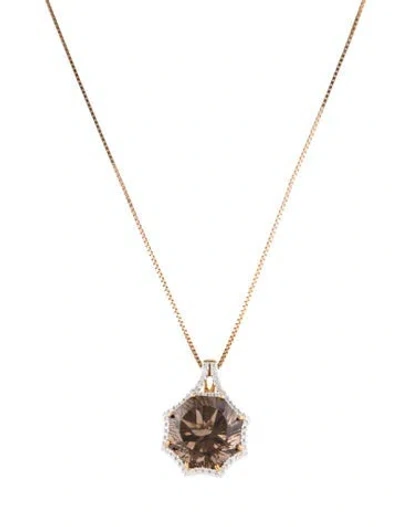 Pre-owned Necklace 14k Smoky Quartz & Diamond Pendant , 18" In Multi