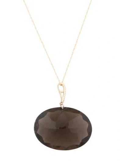 Pre-owned Necklace 14k Smoky Quartz & Diamond Pendant , 18" In Multi