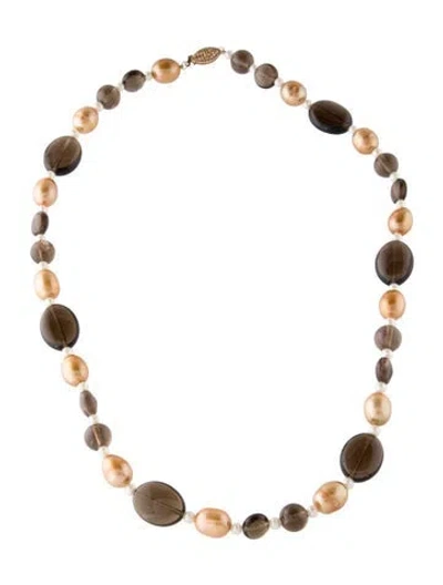 Pre-owned Necklace 14k Smoky Quartz & Pearl Bead Strand , 17.75" In Multi
