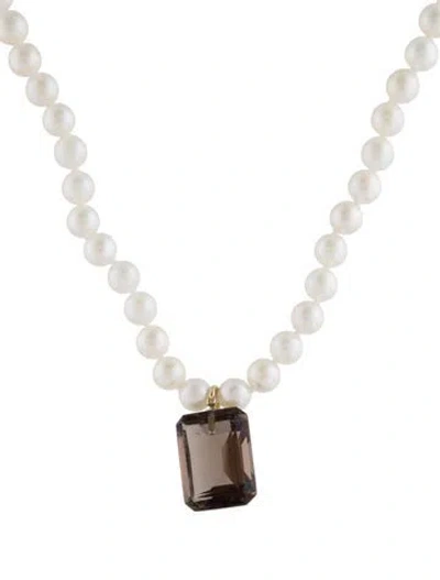 Pre-owned Necklace 14k Smoky Quartz & Pearl Bead Strand Pendant , 17.5" In Multi