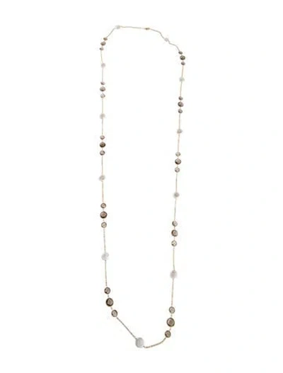 Pre-owned Necklace 14k Smoky Quartz & Pearl Station , 41.5" In Multi