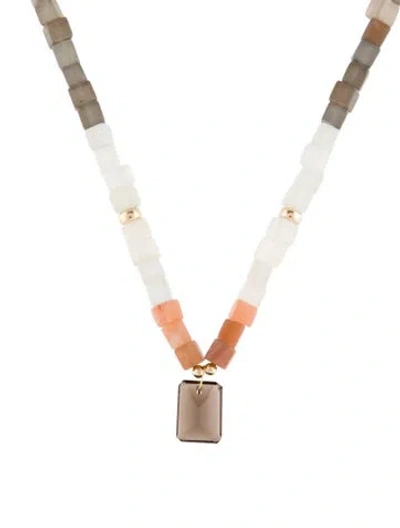 Pre-owned Necklace 14k Smoky Quartz Pendant & Moonstone Bead , 19" In Multi