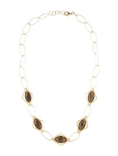 Pre-owned Necklace 14k Smoky Quartz Station , 17.75" In Multi
