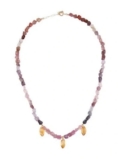 Pre-owned Necklace 14k Spinel & Citrine Bead Strand , 17" In Multi