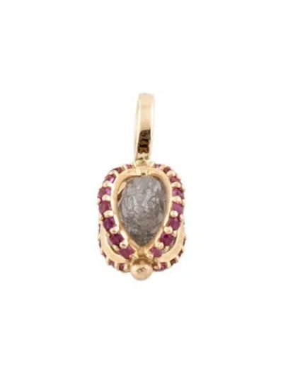 Pre-owned Necklace 14k Synthetic Ruby & Diamond Cage Pendant In Multi