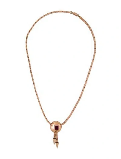 Pre-owned Necklace 14k Synthetic Ruby Bolo , 17.25" In Multi