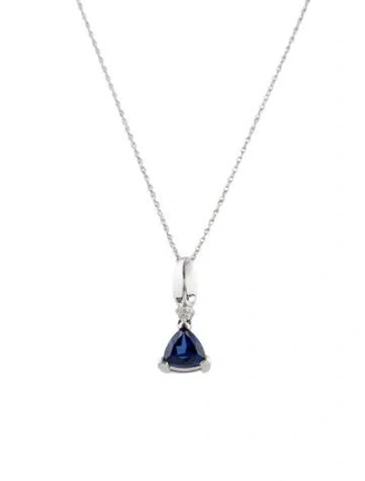 Pre-owned Necklace 14k Synthetic Sapphire & Diamond Pendant , 18.5" In Multi