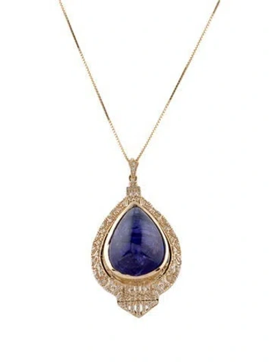 Pre-owned Necklace 14k Tanzanite & Diamond Pendant , 17.75" In Multi