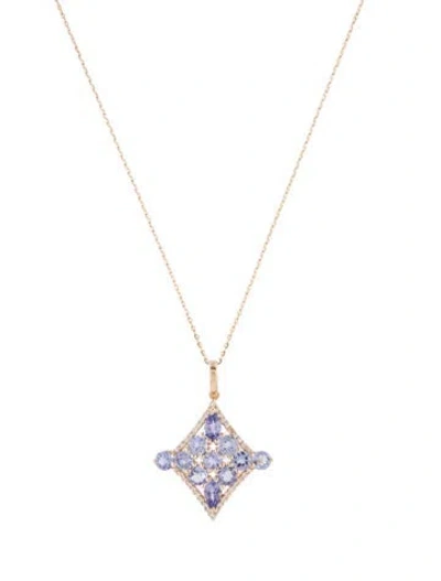 Pre-owned Necklace 14k Tanzanite & Sapphire Pendant , 17.75" In Multi