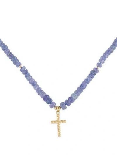 Pre-owned Necklace 14k Tanzanite Cross Bead Pendant , 19" In Multi