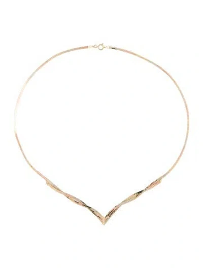 Pre-owned Necklace 14k Textured Herringbone Choker , 15.75" In Multi
