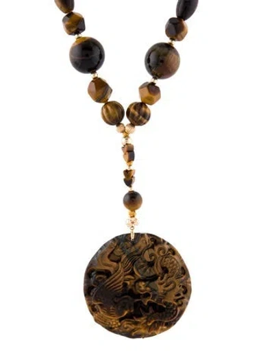 Pre-owned Necklace 14k Tiger's Eye & Ruby Lavalier , 23" In Multi