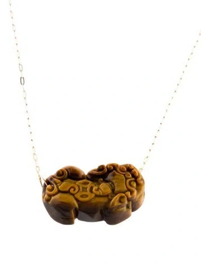 Pre-owned Necklace 14k Tiger's Eye Foo Dog Pendant , 19.25" In Multi
