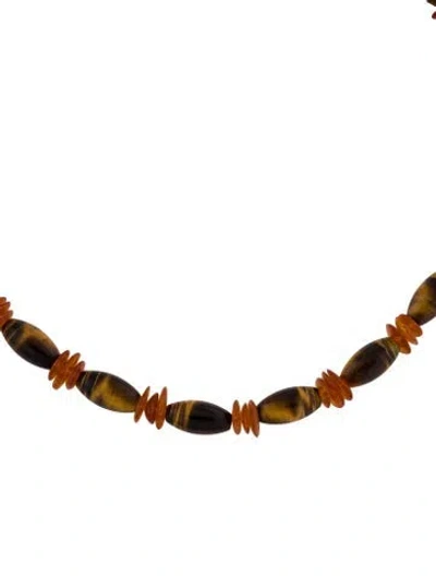 Pre-owned Necklace 14k Tiger's Eye Quartz & Amber Bead , 16" In Multi