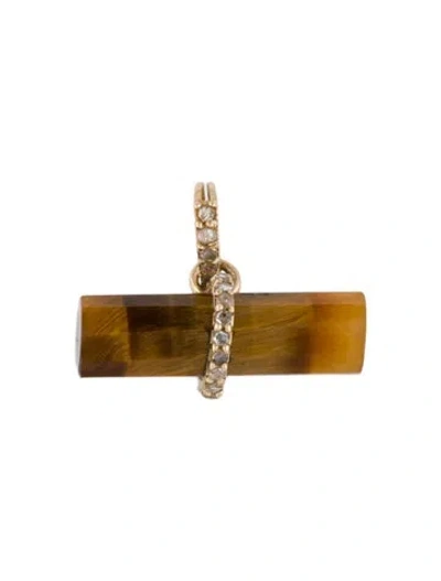 Pre-owned Necklace 14k Tiger's Eye Quartz & Diamond Pendant In Multi