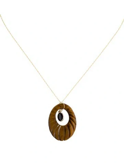 Pre-owned Necklace 14k Tiger's Eye Quartz & Spinel Pendant , 18" In Multi
