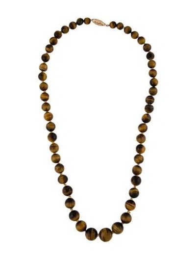 Pre-owned Necklace 14k Tiger's Eye Quartz Bead Strand , 20.5" In Multi