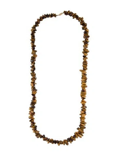 Pre-owned Necklace 14k Tiger's Eye Quartz Bead Strand , 33" In Brown