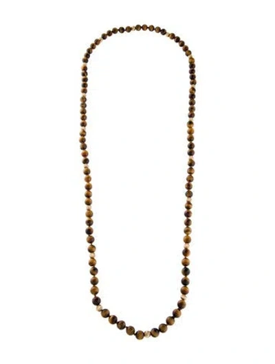 Pre-owned Necklace 14k Tiger's Eye Quartz Bead Strand , 35" In Multi