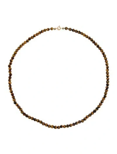 Pre-owned Necklace 14k Tiger's Eye Quartz Beaded , 16" In Multi
