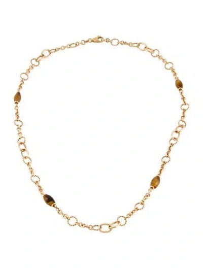Pre-owned Necklace 14k Tiger's Eye Station , 20" In Multi