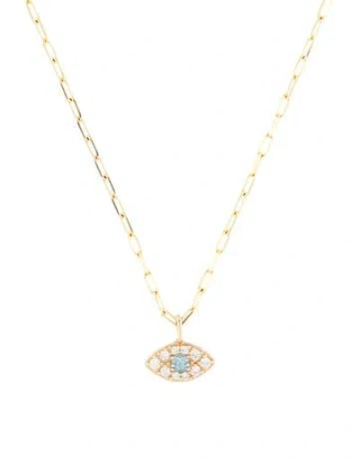 Pre-owned Necklace 14k Topaz & Diamond Evil Eye Pendant , 17" In Multi