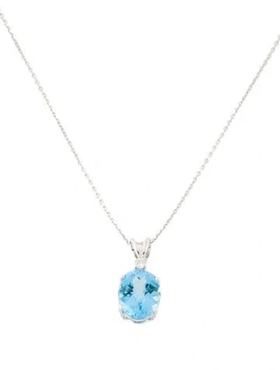 Pre-owned Necklace 14k Topaz & Diamond Pendant , 16" In Multi