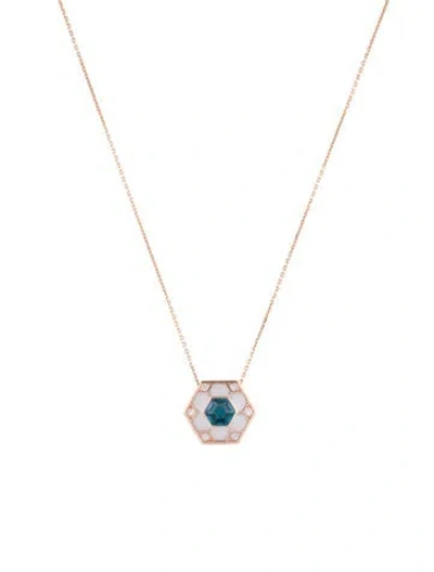 Pre-owned Necklace 14k Topaz, Diamond, & Enamel Pod Pendant , 18" In White