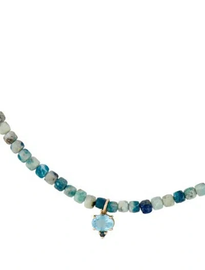 Pre-owned Necklace 14k Topaz, Tourmaline, Hauyne & Diopside Bead Strand Pendant , 18" In Multi
