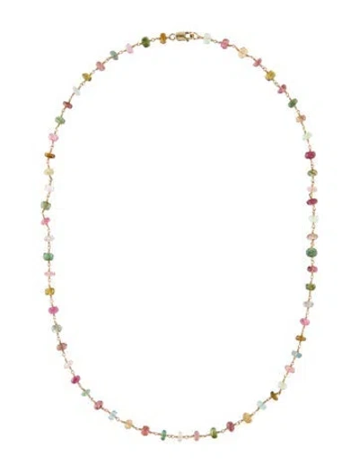 Pre-owned Necklace 14k Tourmaline & Aquamarine Wire Wrapped , 17.5" In Multi