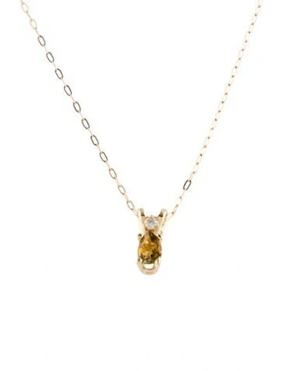 Pre-owned Necklace 14k Tourmaline & Diamond Pendant , 18" In Multi
