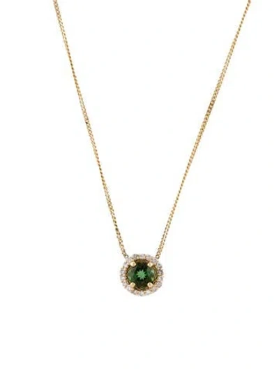 Pre-owned Necklace 14k Tourmaline & Diamond Pendant , 19.75" In Multi