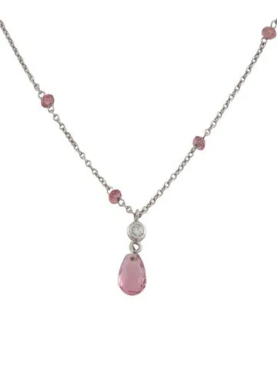 Pre-owned Necklace 14k Tourmaline & Diamond Station Pendant , 16" In Multi