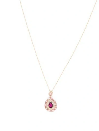 Pre-owned Necklace 14k Tourmaline & Sapphire Pendant , 18" In Multi