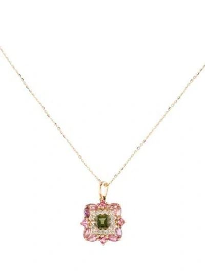 Pre-owned Necklace 14k Tourmaline & Sapphire Pendant , 18" In Multi